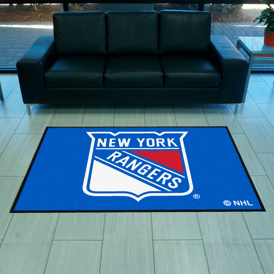 New York Rangers 4X6 High-Traffic Mat with Durable Rubber Backing - Landscape Orientation