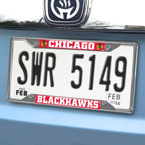 Chicago Blackhawks Chrome Metal License Plate Frame, 6.25in x 12.25in