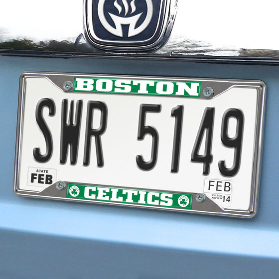 Boston Celtics Chrome Metal License Plate Frame, 6.25in x 12.25in