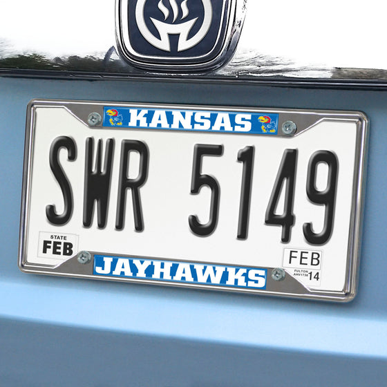 Kansas Jayhawks Chrome Metal License Plate Frame, 6.25in x 12.25in