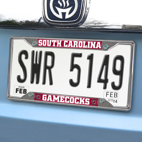 South Carolina Gamecocks Chrome Metal License Plate Frame, 6.25in x 12.25in