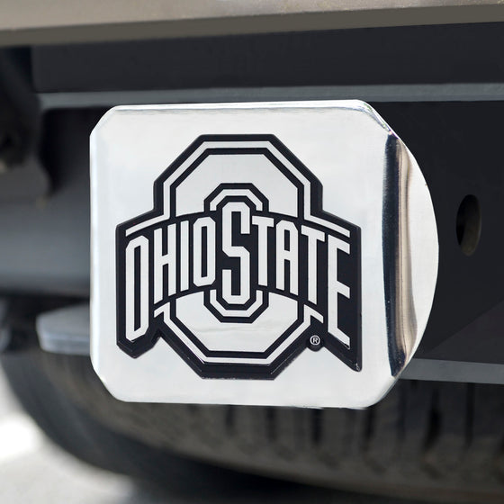 Ohio State Buckeyes Chrome Metal Hitch Cover with Chrome Metal 3D Emblem