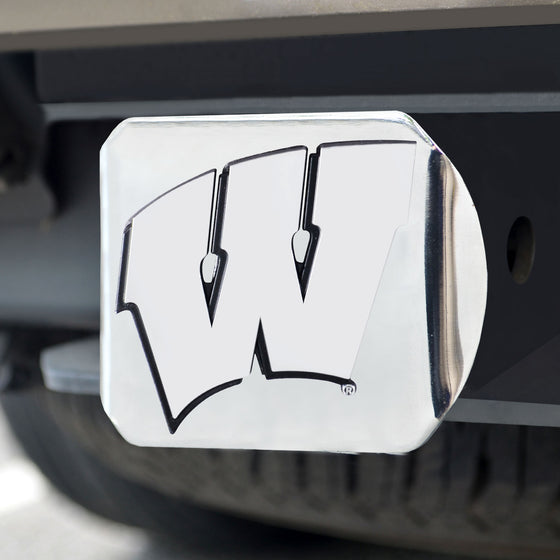 Wisconsin Badgers Chrome Metal Hitch Cover with Chrome Metal 3D Emblem