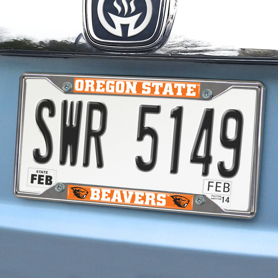 Oregon State Beavers Chrome Metal License Plate Frame, 6.25in x 12.25in