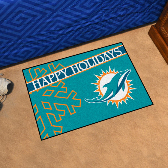 Miami Dolphins Starter Mat Accent Rug - 19in. x 30in. Happy Holidays Starter Mat