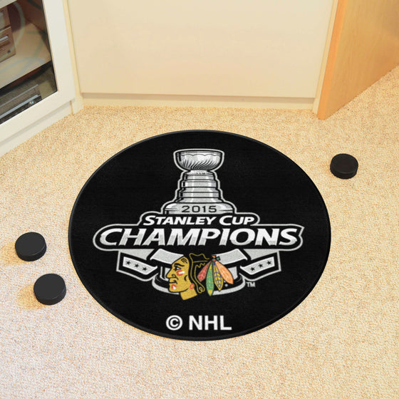 Chicago Blackhawks Hockey Puck Rug - 27in. Diameter, 2015 NHL Stanley Cup Champions