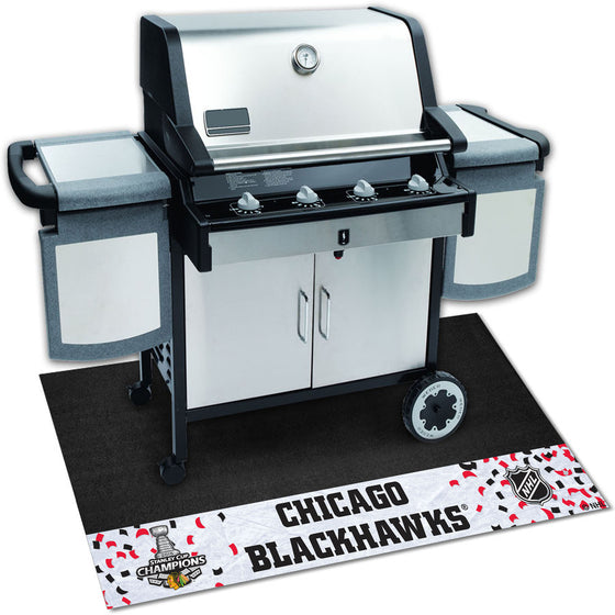 Chicago Blackhawks Vinyl Grill Mat - 26in. x 42in., 2015 NHL Stanley Cup Champions