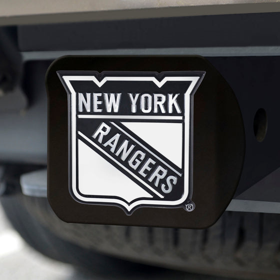 New York Rangers Black Metal Hitch Cover with Metal Chrome 3D Emblem
