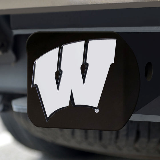 Wisconsin Badgers Black Metal Hitch Cover with Metal Chrome 3D Emblem