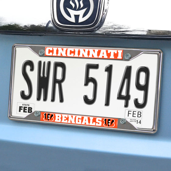 Cincinnati Bengals Chrome Metal License Plate Frame, 6.25in x 12.25in
