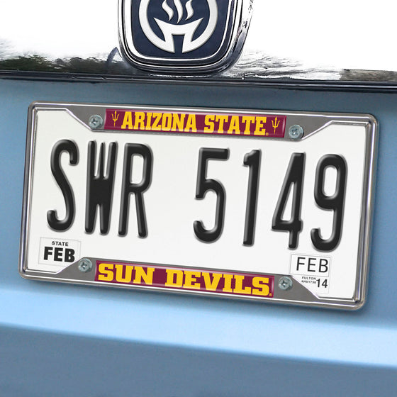 Arizona State Sun Devils Chrome Metal License Plate Frame, 6.25in x 12.25in