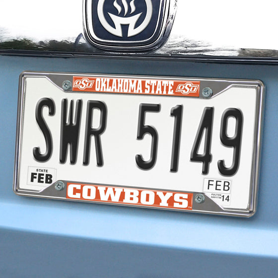 Oklahoma State Cowboys Chrome Metal License Plate Frame, 6.25in x 12.25in