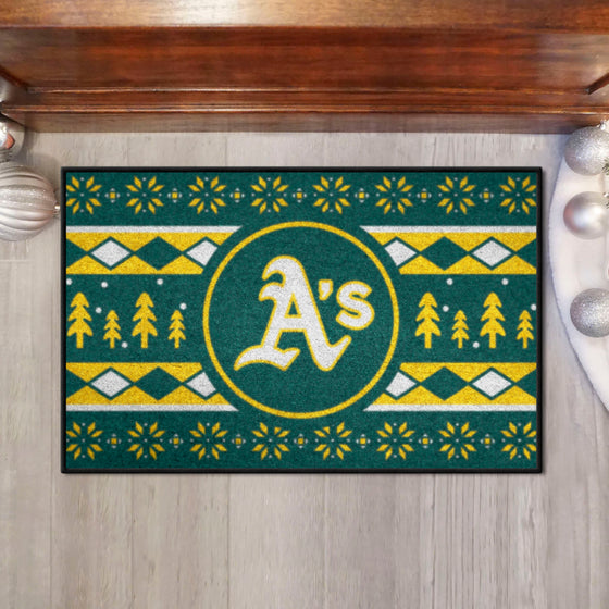 Oakland Athletics Holiday Sweater Starter Mat Accent Rug - 19in. x 30in.