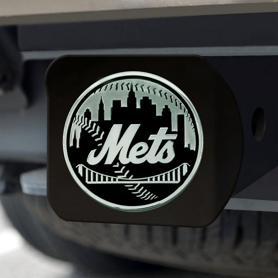 New York Mets Black Metal Hitch Cover with Metal Chrome 3D Emblem