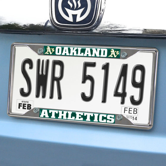 Oakland Athletics Chrome Metal License Plate Frame, 6.25in x 12.25in