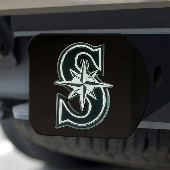 Seattle Mariners Black Metal Hitch Cover with Metal Chrome 3D Emblem