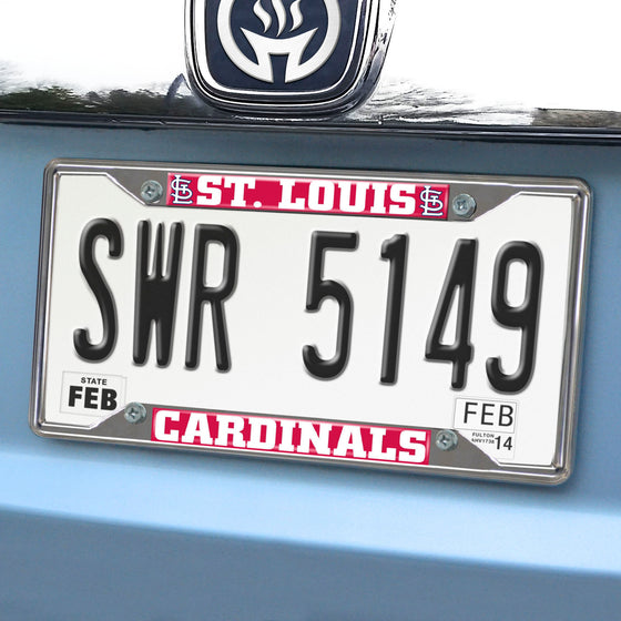 St. Louis Cardinals Chrome Metal License Plate Frame, 6.25in x 12.25in