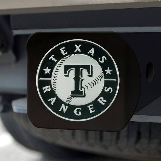 Texas Rangers Black Metal Hitch Cover with Metal Chrome 3D Emblem