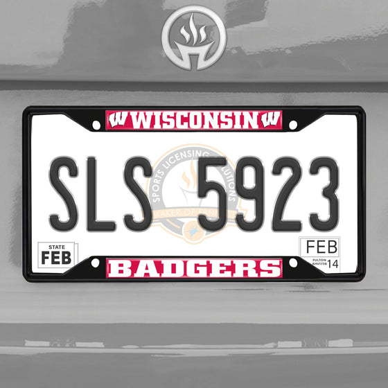 Wisconsin Badgers Metal License Plate Frame Black Finish