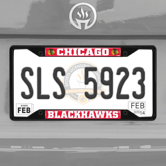 Chicago Blackhawks Metal License Plate Frame Black Finish