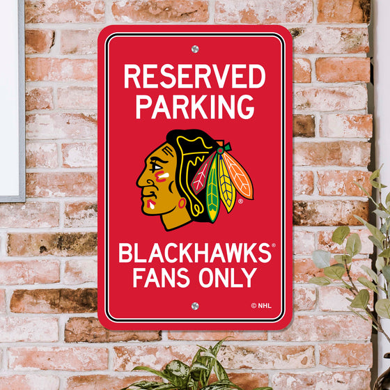 Chicago Blackhawks Team Color Reserved Parking Sign Décor 18in. X 11.5in. Lightweight