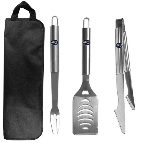 New England Patriots 3 pc Stainless Steel BBQ Set with Bag (SSKG) - 757 Sports Collectibles