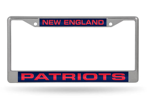 NEW ENGLAND PATRIOTS BLUE LASER CUT CHROME LICENSE PLATE FRAME - 757 Sports Collectibles