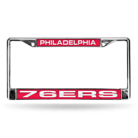 PHILADELPHIA 76ERS LASER CHROME FRAME  - RED BACKGROUND WITH WHITE LETTERS (Rico) - 757 Sports Collectibles