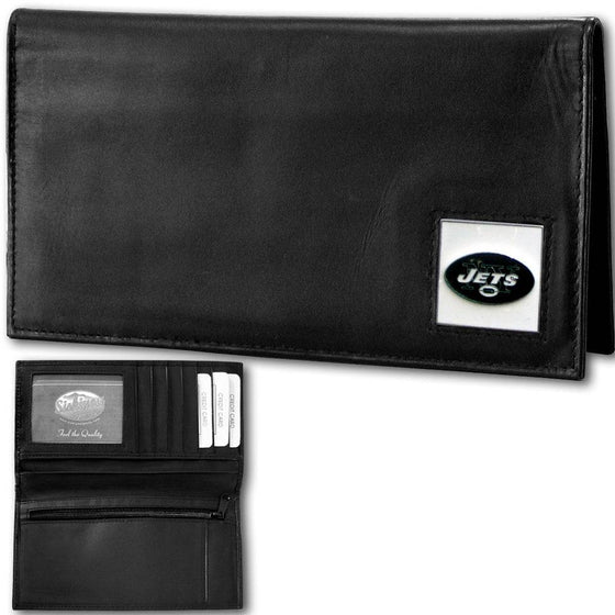 New York Jets Deluxe Leather Checkbook Cover (SSKG) - 757 Sports Collectibles
