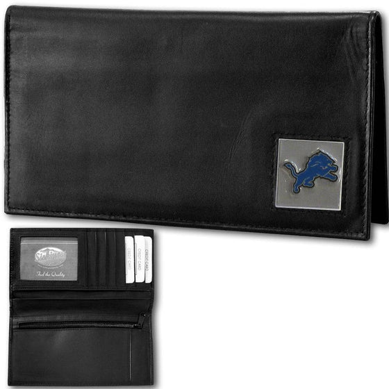Detroit Lions Deluxe Leather Checkbook Cover (SSKG) - 757 Sports Collectibles
