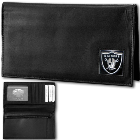 Oakland Raiders Deluxe Leather Checkbook Cover (SSKG) - 757 Sports Collectibles