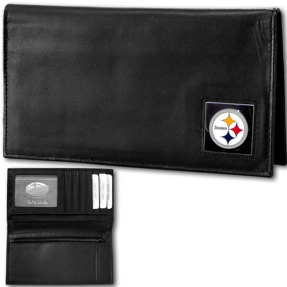 Pittsburgh Steelers Deluxe Leather Checkbook Cover (SSKG) - 757 Sports Collectibles