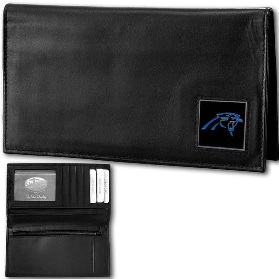 Carolina Panthers Deluxe Leather Checkbook Cover (SSKG) - 757 Sports Collectibles