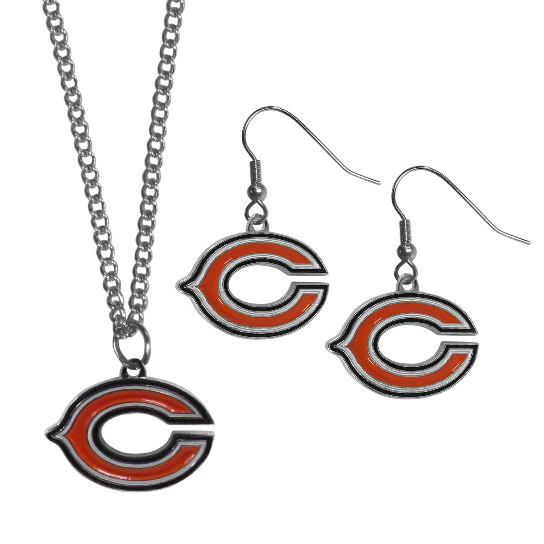 Chicago Bears Dangle Earrings and Chain Necklace Set (SSKG) - 757 Sports Collectibles