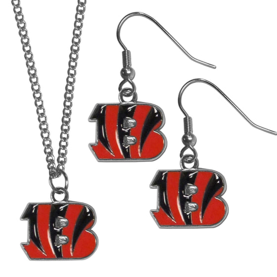 Cincinnati Bengals Dangle Earrings and Chain Necklace Set (SSKG) - 757 Sports Collectibles