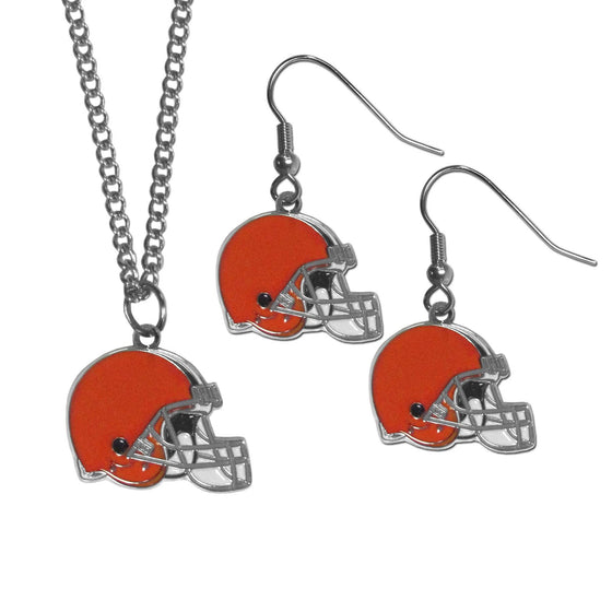 Cleveland Browns Dangle Earrings and Chain Necklace Set (SSKG) - 757 Sports Collectibles