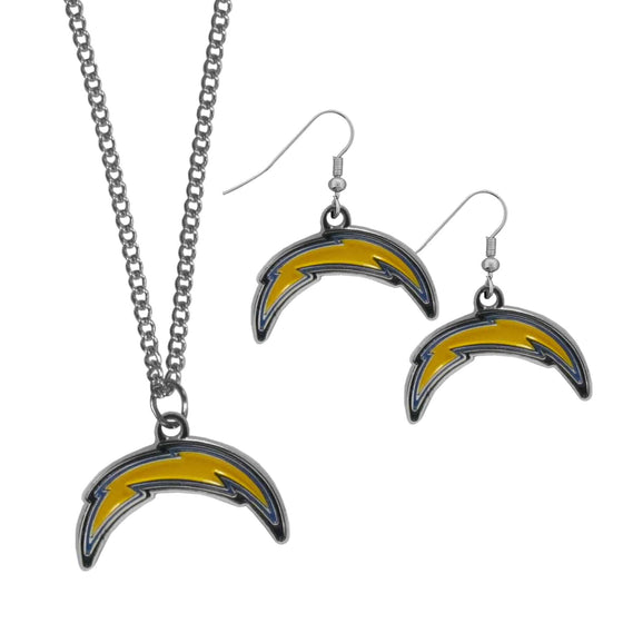 Los Angeles Chargers Dangle Earrings and Chain Necklace Set (SSKG) - 757 Sports Collectibles