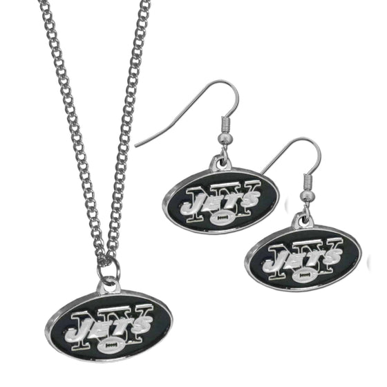 New York Jets Dangle Earrings and Chain Necklace Set (SSKG) - 757 Sports Collectibles
