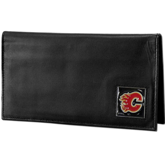Calgary Flames�� Deluxe Leather Checkbook Cover (SSKG) - 757 Sports Collectibles