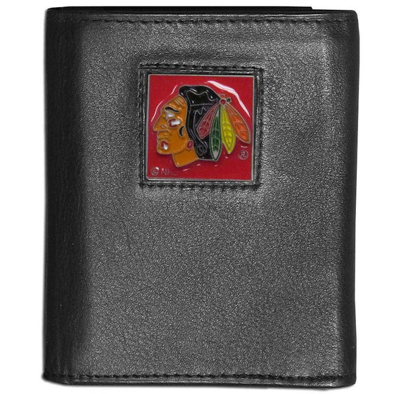 Chicago Blackhawks Black Leather Wallet with Inside Canvas Liner - 757 Sports Collectibles