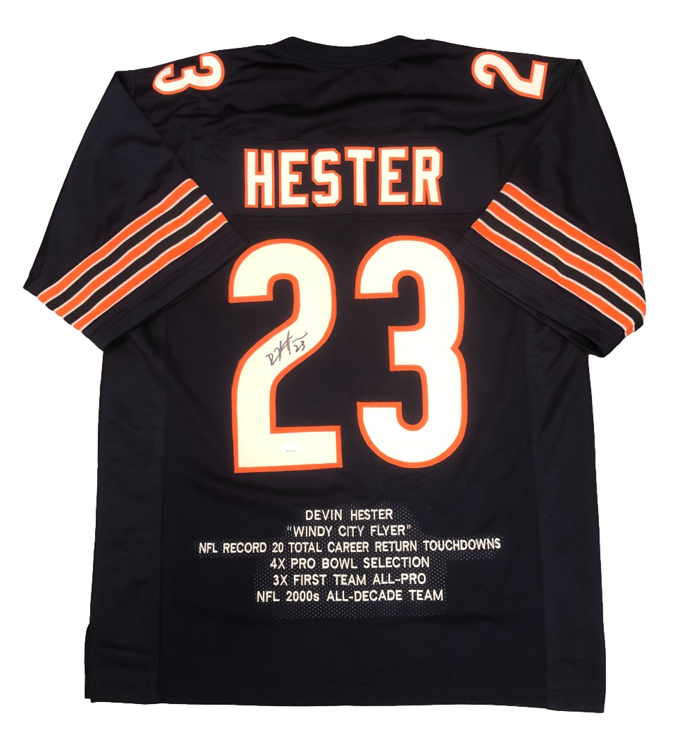 Chicago Bears Devin Hester Signed Autograph Custom Navy Stat Jersey - JSA COA - 757 Sports Collectibles