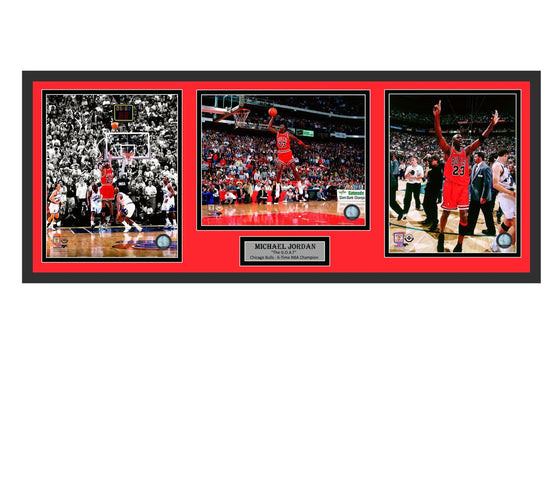Chicago Bulls Michael Jordan 32x14 3 8x10 Photo Deluxe Framed Collage Piece 
