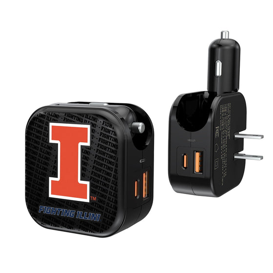 Illinois Fighting Illini Blackletter 2 in 1 USB A/C Charger-0