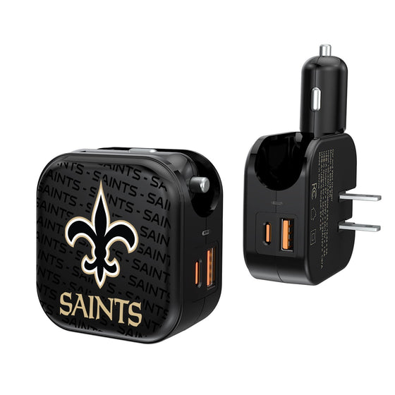 New Orleans Saints Blackletter 2 in 1 USB A/C Charger - 757 Sports Collectibles
