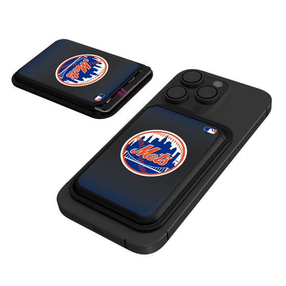 New York Mets Linen Black Magnetic Credit Card Wallet-0