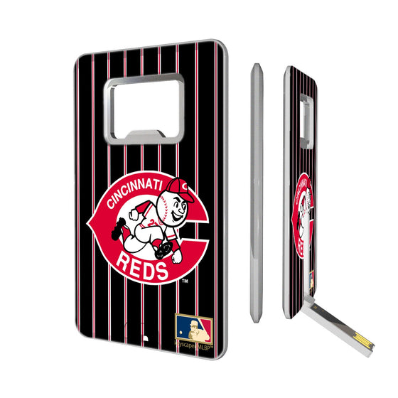 Cincinnati Reds 1978-1992 - Cooperstown Collection Pinstripe Credit Card USB Drive with Bottle Opener 16GB - 757 Sports Collectibles