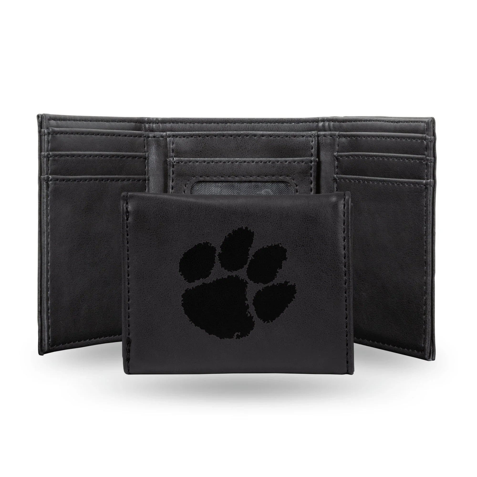 NCAA Clemson Tigers Laser Engraved Black Tri-Fold Wallet   