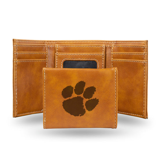 NCAA Clemson Tigers Laser Engraved Brown Tri-Fold Wallet   
