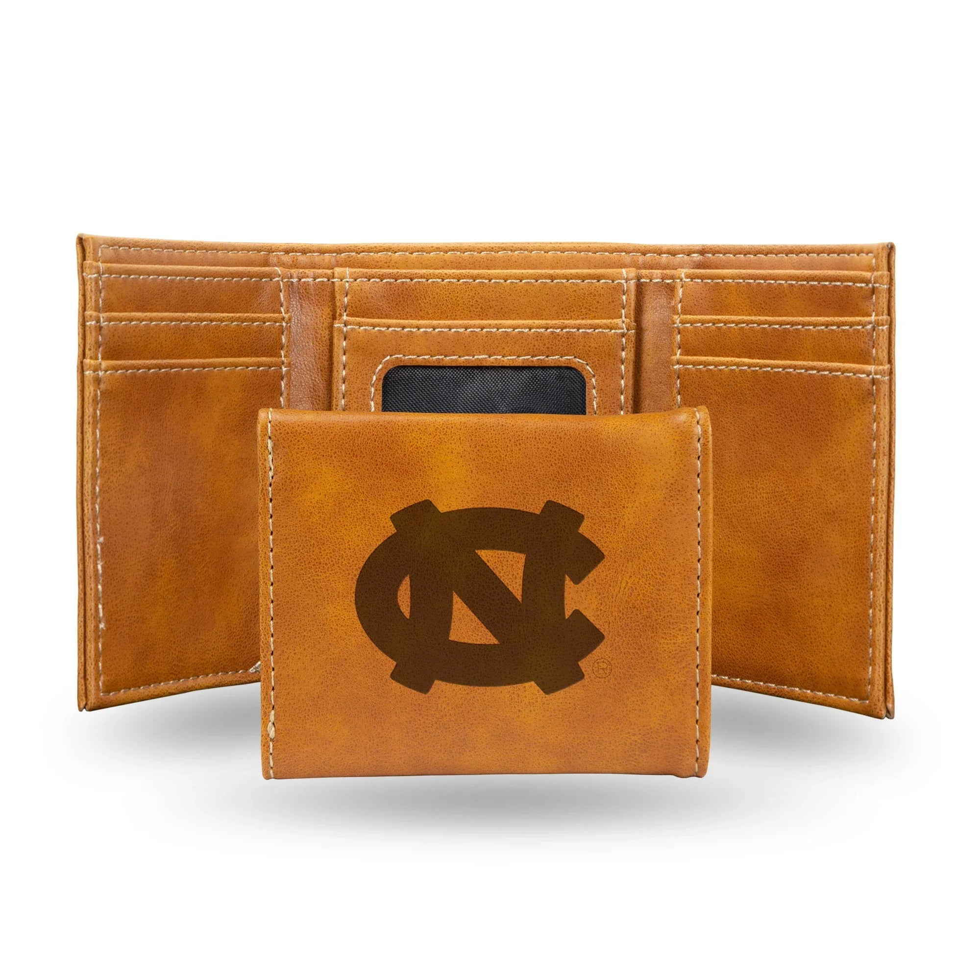 NCAA North Carolina Tar Heels Laser Engraved Brown Tri-Fold Wallet   