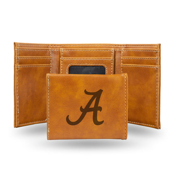NCAA Alabama Crimson Tide Laser Engraved Brown Tri-Fold Wallet   